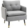 HOMCOM Modern One Seater Sofa, Button Tufted Armchair with Cushions and Steel Legs, Accent Chair for Living Room, Guest Room, Grey