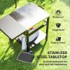 Outsunny BBQ Trolley with Stainless Steel Top and Foldable Side Table, Outdoor Kitchen BBQ Station with Hooks and Shelf, Pizza Oven Table Movable Outdoor Grill Dining Cart with Cover, Black