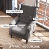 HOMCOM Retro Accent Chair, Linen Wingback Armchair with Wood Frame Button Tufted Design for Living Room Bedroom