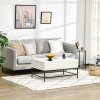 HOMCOM Lift Top Coffee Table, Lifting Coffee Table with Hidden Storage Compartment and Metal Legs, for Living Room, Faux Marble White