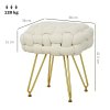 HOMCOM Square Foot Stool, Woven Footrest Ottoman with Metal Legs, Padded Makeup Vanity Stool, Velvet Dressing Table Seat for Bedroom
