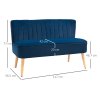 HOMCOM Modern Velvet Double Seat Sofa w/ Wood Frame Foam Padding High Back Soft Comfortable Compact Couch Home Office Stylish Plush Touch Blue
