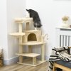 PawHut Cat Tree Tower for Indoor Cats Cat Scratching Post 100cm Climbing Frame Kitten Activity Centre with Sisal Condo Hammock Bed Hanging Toy, Cream White