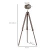 HOMCOM Industrial Tripod Floor Lamp, Nautical Searchlight with Adjustable Height, Wood Legs, E14 Lamp Base for Living Room, Bedroom, Grey and Bronze