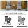 Outsunny 2 Piece Reclining Zero Gravity Chair Metal Frame Folding Garden Sun Lounger with Cushion Headrest, Light Grey