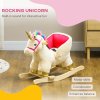 AIYAPLAY Rocking Horse, Unicorn Rocking Horse with Realistic Sounds, Safety Belt, Wooden Base, Plush Ride on Unicorn, for Ages 18-36 Months, Cream White