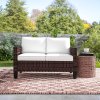 Outsunny 2 Seater Rattan Sofa with Cushions, Wicker Garden Loveseat with Armrests, Outdoor Garden Sofa Couch with Steel Frame for Balcony, Porch, Brown
