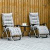 Outsunny 2 Piece Reclining Zero Gravity Chair Metal Frame Folding Garden Sun Lounger with Cushion Headrest, Light Grey