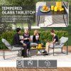 Outsunny 4 Piece Garden Sofa Set, 2 Single Armchair, Loveseat and Coffee Table Set with Steel Frame, Outdoor Furniture with Thick Cushions, Light Grey