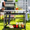 Outsunny BBQ Trolley with Stainless Steel Top Adjustable Shelf, Outdoor Kitchen BBQ Station with Hooks Seasoning Tray Towel Rack, Pizza Oven Table Movable Outdoor Grill Dining Cart with Cover, Black