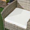 Outsunny 2 Seat Rattan Garden Bench, Patio Wicker Chair with Glass Tea Table, Outdoor Love Seat with Padded Cushions, for Garden, Porch, Mixed Grey/Cream White