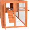PawHut Rabbit Hutch Run, Guinea Pig Hutch Wooden Bunny House with Tray, Ramps, Asphalt Roof, for Garden, Yard, 309 x 70 x 87cm, Orange