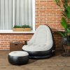 Outsunny Inflatable Chair and Footstool, Inflatable Sofa Lounger with Soft Plush Fabric and Cup Holder, for Camping, Gaming, Reading and Movie Watching, Grey