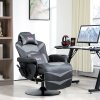 HOMCOM Massage Recliner Chair with Remote, PU Leather Recliner Armchair with Cup Holders and Side Pockets, Racing Style Reclining Chair with Headrest, 360° Swivel, Lumbar Support, Grey