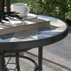 Outsunny 60 cm Garden Round Coffee Table,  Outdoor Side Table with Tempered Glass Printed Table Top and Foot Pads for Porch, Balcony, Multicolour