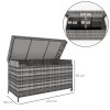 Outsunny 627 L Rattan Garden Storage Box, Outdoor Garden Cushion Storage Box with Gas Lift Lid and Wheels, Outdoor Rattan Chest Container for Cushions, Pillows and Tools, Dark Grey