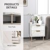 HOMCOM Marble Pattern Bedside Table, Fluted Bedside Cabinet with 2 Drawers, Side End Table with Steel Legs for Bedroom, White