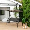 Outsunny 3 Seater Garden Swing Seat Bed with UPF30+ Adjustable Canopy, Convertible Swing Chair with Cushion, Outdoor Hammock Bench with Cup Trays for Balcony Patio, Black