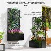 Outsunny Metal Garden Bed with Trellis, Wall Mounted or Freestanding Raised Planter with Privacy Panel, Leaf Cut-out Privacy Screen with Planter Box for Climbing Plants, Flowers, Vegetables