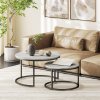 HOMCOM Nest of Tables, Round Coffee Table Set of 2,  Coffee Tables with Steel Frame for Living Room, Marble Grey