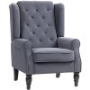 HOMCOM Retro Accent Chair, Velvet Wingback Armchair with Wood Frame Button Tufted Design for Living Room Bedroom, Charcoal Grey