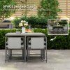 Outsunny 9 Piece Garden Dining Set, Cube Outdoor Garden Furniture Set with Cushions, 8 Seater Garden Table and Chairs with 4 Stools, Square PSPC Plastic Top Table, Side Pockets for Conservatory, Grey