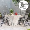 Outsunny Set of 4 Folding Chair, Garden Chair Set with Breathable Mesh Back and Seat, Outdoor Camping Chairs with Armrests, Steel Frame for Deck Balcony, Black and Grey