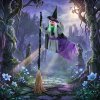 HOMCOM 200cm Life Size Animated Flying Witch Halloween Decorations Outdoor Indoor, Scary Halloween Animatronics Decor with Sound Touch Activated, Light Up Animated Prop for Yard Garden