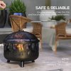 Outsunny Metal Firepit Bowl Outdoor 2-In-1 Round Fire Pit w/ Lid, Grill, Poker, Handles for Garden, Camping, BBQ, Bonfire, Wood Burning Stove, 61.5 x 61.5 x 52cm, Black