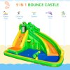 Outsunny 5 in 1 Kids Bouncy Castle Large Crocodile Style Inflatable House Slide Basket Water Pool Gun Climbing Wall with Blower Carrybag for Kids Age 3-8, 3.85 x 2.85 x 2.25m