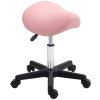 HOMCOM Saddle Stool, PU Leather Adjustable Rolling Salon Chair with Steel Frame for Massage, Spa, Beauty and Tattoo, Pink