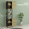 HOMCOM Tall Bathroom Storage Cabinet, Slim Bamboo Bathroom Cabinet with 2 Open Compartments, 2 Slatted Doors and Adjustable Shelves