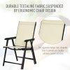 Outsunny Set of 2 Folding Garden Chairs, Metal Frame Garden Chairs Outdoor Patio Park Dining Seat with Breathable Mesh Seat, Beige