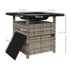 Outsunny Outdoor Rattan Gas Fire Pit Table, 50,000 BTU Square Garden Table with Fire Pit, Rain Cover, Wind Guard, Pulse-Ignition and Volcanic Rock, 72.5 x 72.5 x 67.5 cm, Grey