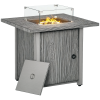 Outsunny Propane Gas Fire Pit Table for Garden, 40000 BTU Smokeless Firepit Outdoor Patio Heater with Waterproof Cover, Glass Screen, Glass Beads and Lid, Wood Effect, 71 x 71 x 62.5cm, Grey