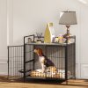 PawHut Dog Crate Furniture with 2 Rotatable Bowls, Dog Crate End Table with 2 Anti-Escape Doors, Storage Shelf, for Medium Dogs, 80 x 56 x 76.5 cm, Grey
