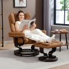 HOMCOM 360° Swivel Recliner Chair with Footstool, PU Leather Manual Recliner Armchair with Footstool, Solid Wood Base, Upholstered Reclining Chair for Living Room, Bedroom, Office, Brown