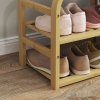 HOMCOM Bamboo Shoe Bench with Cushion, Shoe Rack Bench with 2 Slatted Shelves and Pull-Out Fabric Basket for Hallway, Entryway, Living Room, Nature Wood Finish