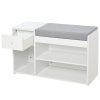 HOMCOM Multi-Storage Shoe Bench w/ Drawer 3 Compartments Cushioned Home Organisation Furniture Tidy Boots Hallway Entryway White