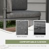 Outsunny 4 Seater Rattan Cube Garden Furniture Set with Cushions, Square Garden Dining Set with Stone Composite Board Top Table, Wicker Outdoor Table and Chairs, Grey