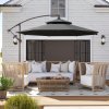 Outsunny 2.7m Garden Banana Parasol Cantilever Umbrella with Crank Handle, Double Tier Canopy and Cross Base for Outdoor, Hanging Sun Shade, Black