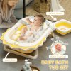 AIYAPLAY Portable Baby Bathtub Set, Foldable Baby Bath Tub with Support Cushion Pad, Wash Basin, Non-Slip Stand and Bottom, for Infants, Yellow