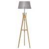 HOMCOM Natural Wood Tripod Floor Lamp Light E27 Base Bedroom Living Room Fabric Shade Storage Shelf Foot Switch, 156cm, Grey