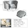 PawHut Dog Sofa Bed for Miniature Dogs, Pet Chair Couch Kitten Lounge with Soft Washable Cushion, Thick Sponge, Wooden Frame, Storage Pocket, 69 x 49 x 38cm - Silver-Tone