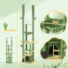 PawHut Floor to Ceiling Cat Tree, 225-255cm Adjustable Cat Tower Indoor, Multi-Level Activity Centre with Sisal Scratching Posts, Grooming Brush Post, Hammocks, Green
