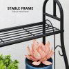 Outsunny 3 Tier Plant Stand with Hanging Rod and Hooks, Metal Plant Rack Shelf, Ladder Flower Pot for Indoor Outdoor Porch Balcony Living Room Bedroom, Black