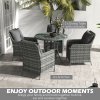Outsunny 4 Seater Rattan Dining Set with Parasol, Luxury Rattan Garden Furniture Set with Seat and Back Cushions, Outdoor Table and Chairs, Round Glass Top Table