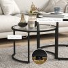 HOMCOM Coffee Table Set of 2, Modern Nest of Tables with Tempered Glass Top, Steel Frame for Living Room, Black