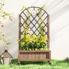 Outsunny Raised Garden Bed with Metal Trellis, Wooden Elevated Planter Box with Wheels and Drainage Holes, Outdoor Raised Planter for Climbing Plants, Fruits, Vegetables, Flowers, Brown