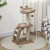PawHut Cat Tree for Indoor Cats, 88cm Cat Tower with Sisal Scratching Post, Hanging Ball, Large Cat Perch, Stairs, Cat Activity Centre for Kitten, Brown